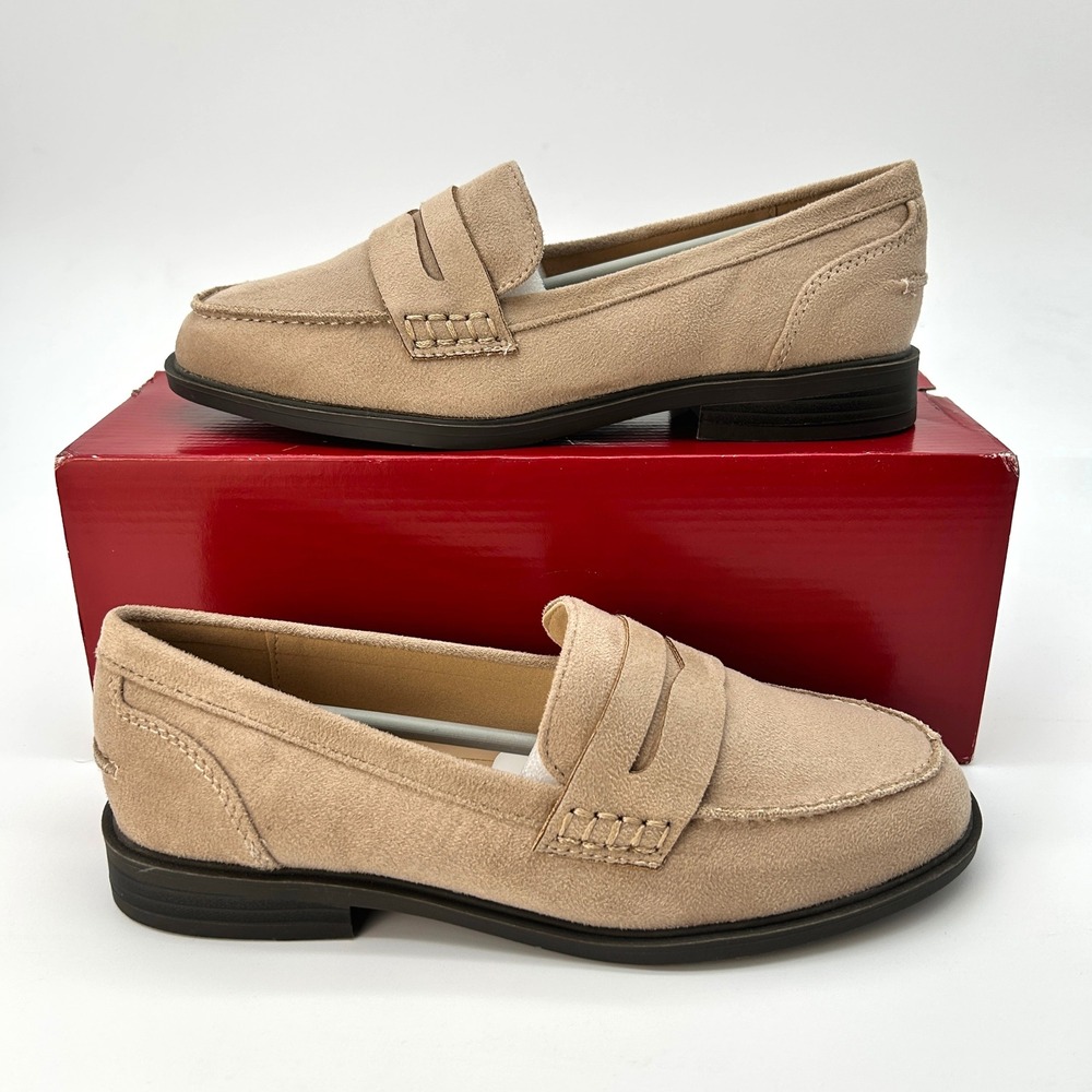Womens Penny Loafer Journee Brooks Size 6.5 Wide Taupe Vegan‎ Leather Suede NEW